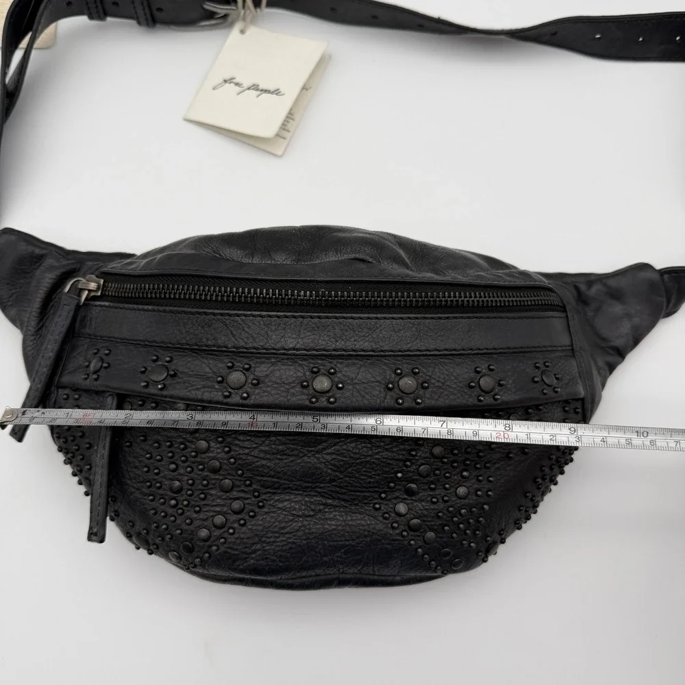 Free People Ana Adorned Sling Bag Black Leather Studded Crossbody Purse NWT